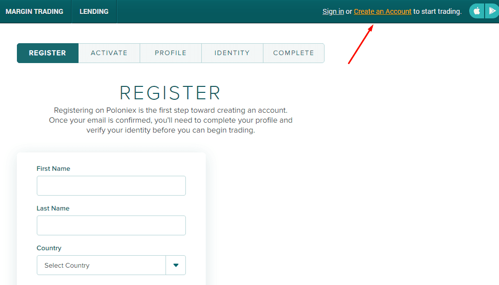 Регистрация на бирже Poloniex 
