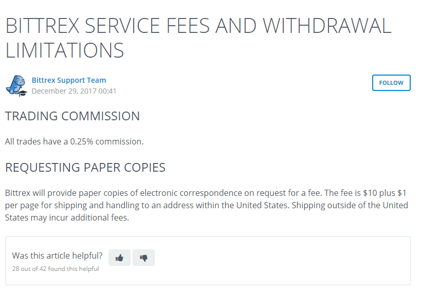 Какие комиссии на бирже Bittrex